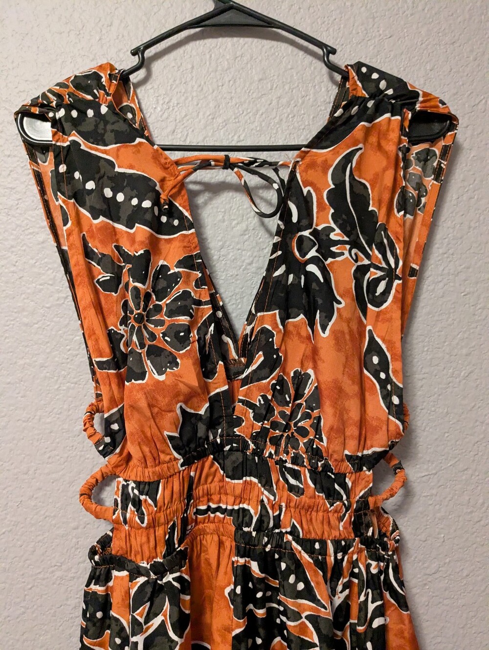 Indulge Rust and Black Floral Deep V Maxi Dress Side Cut Out Sz.XL - Picture 10 of 14